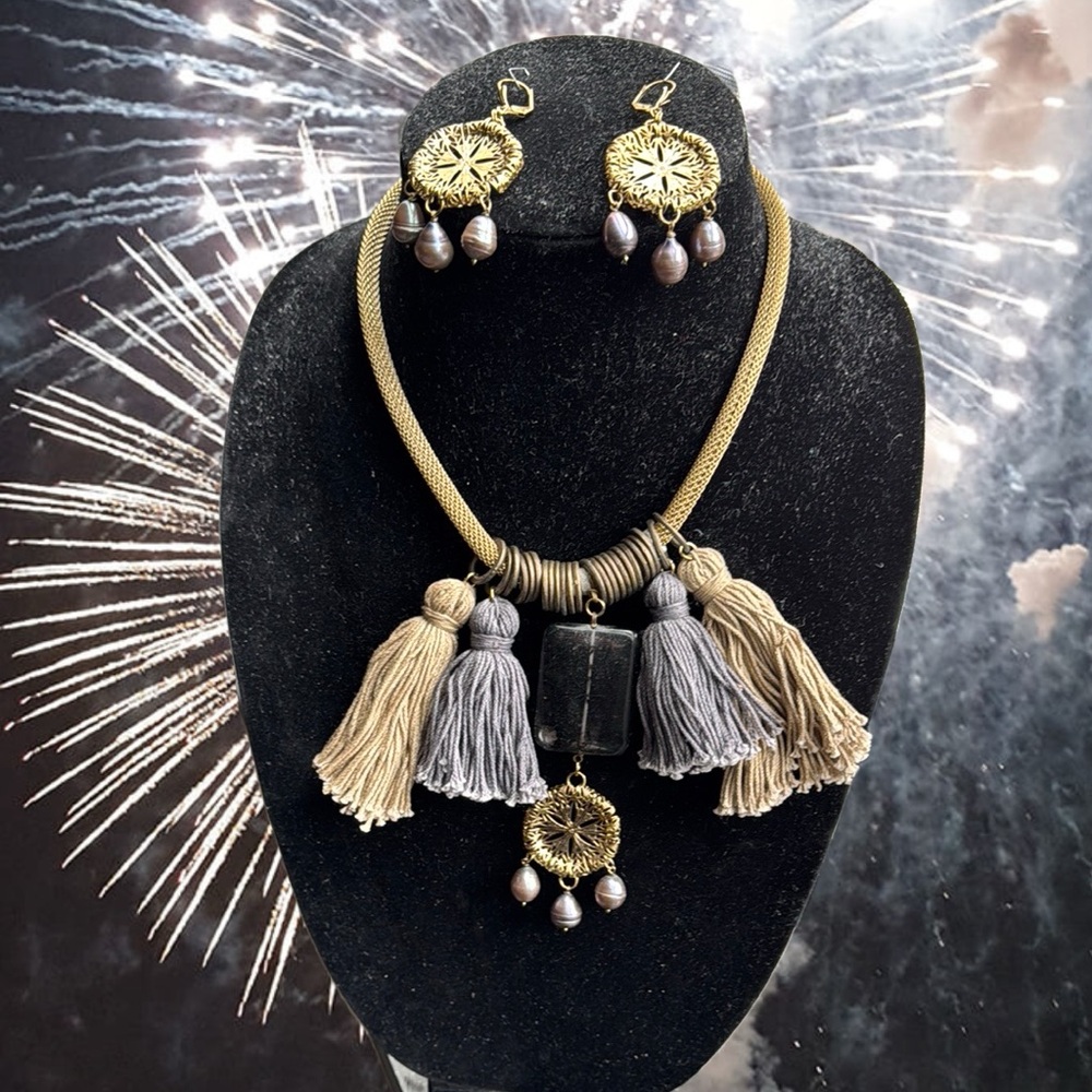 Gold and Gray Ornate Necklace Collection